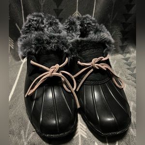 Sperry saltwater 1eye cozy black shoes boots ankle size 6.5